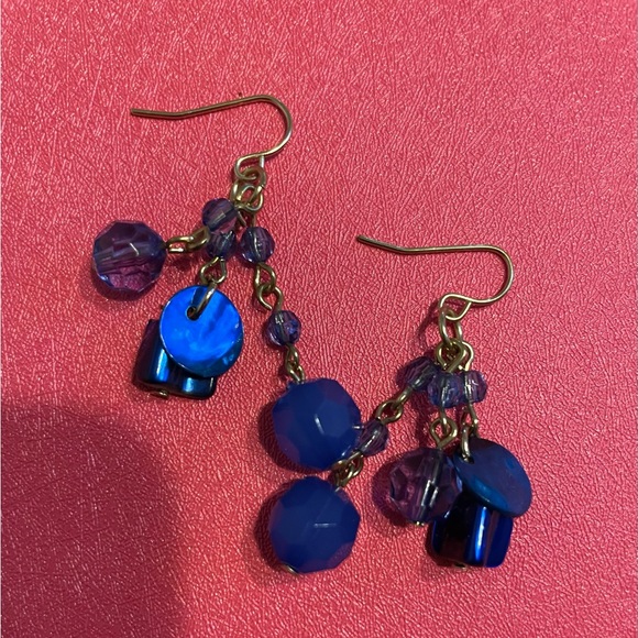 Purple, Blue beaded multi strand statement necklace w/ earring set - Picture 2 of 3